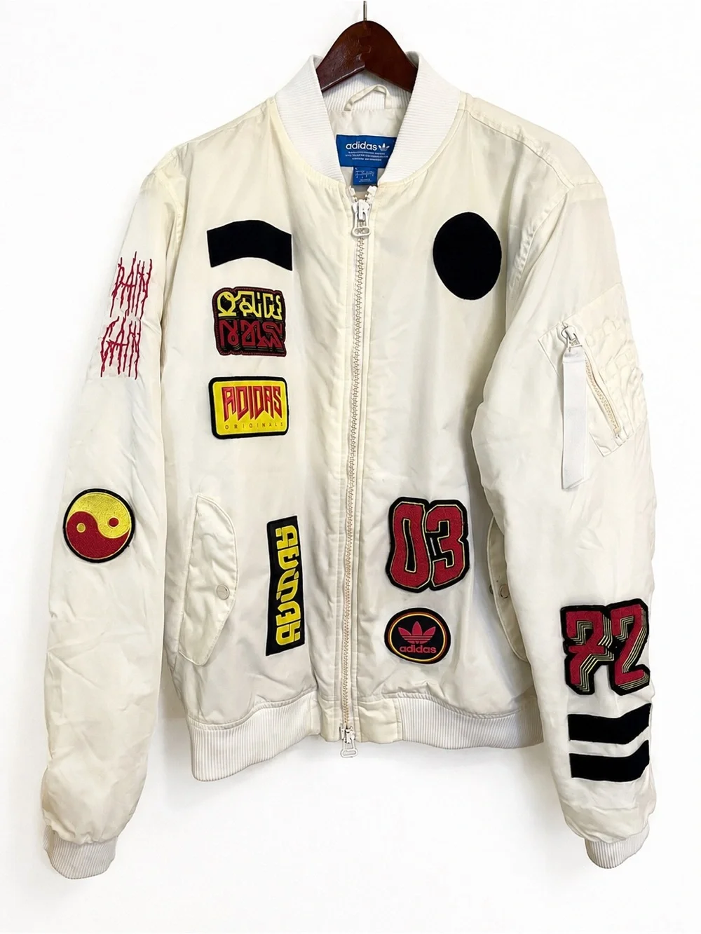 Adidas Bomber Jacket Mens Large Padded Patches Model BR7149 White